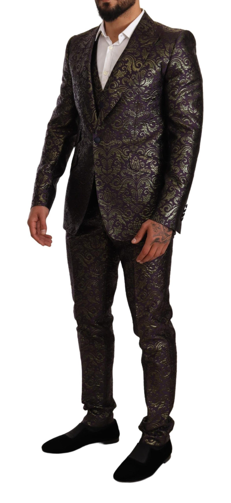 Purple Gold Brocade Slim 3 Piece SICILIA Suit