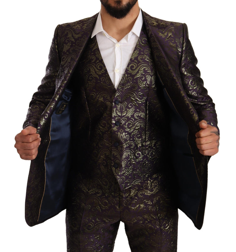 Purple Gold Brocade Slim 3 Piece SICILIA Suit