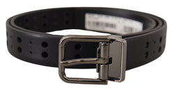 Black Leather Perforated Crown Belt