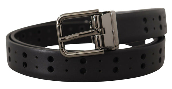 Black Leather Perforated Crown Belt