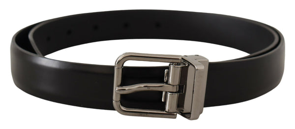 Black Calf Leather Metal Logo Buckle Belt