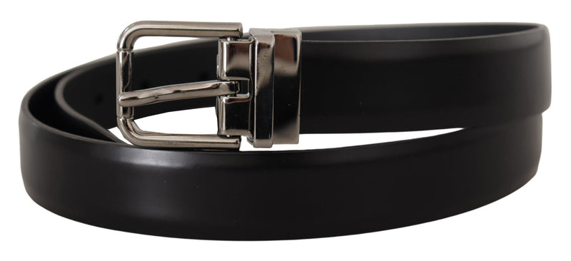 Black Calf Leather Metal Logo Buckle Belt