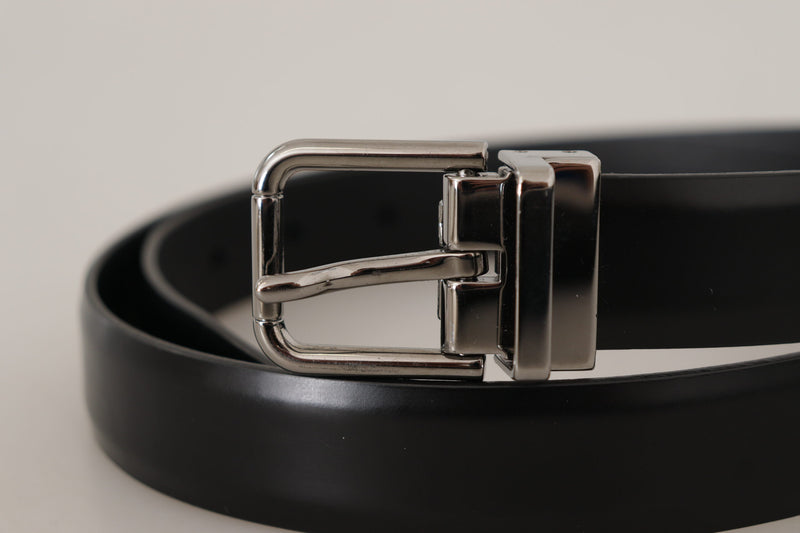 Black Calf Leather Metal Logo Buckle Belt