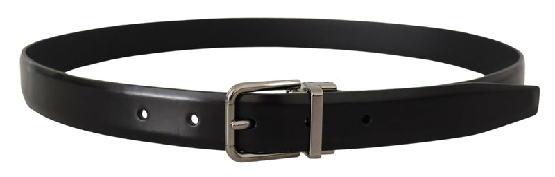 Black Calf Leather Metal Logo Buckle Belt