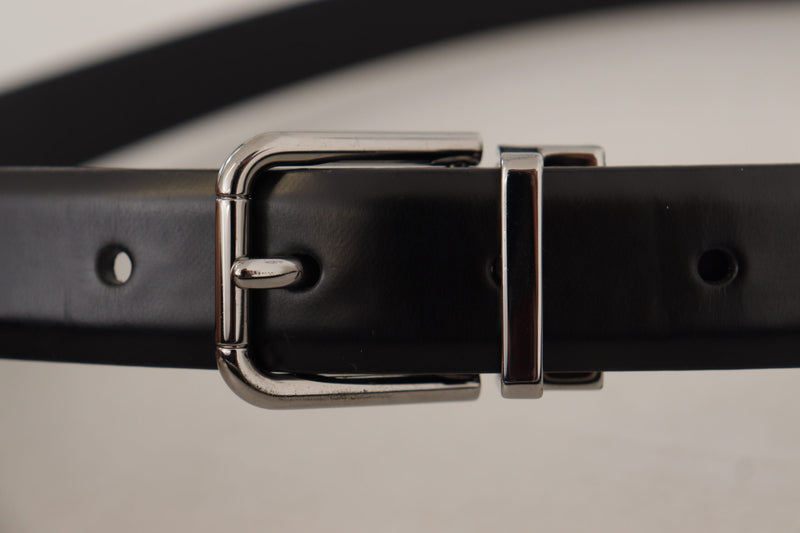 Black Calf Leather Metal Logo Buckle Belt