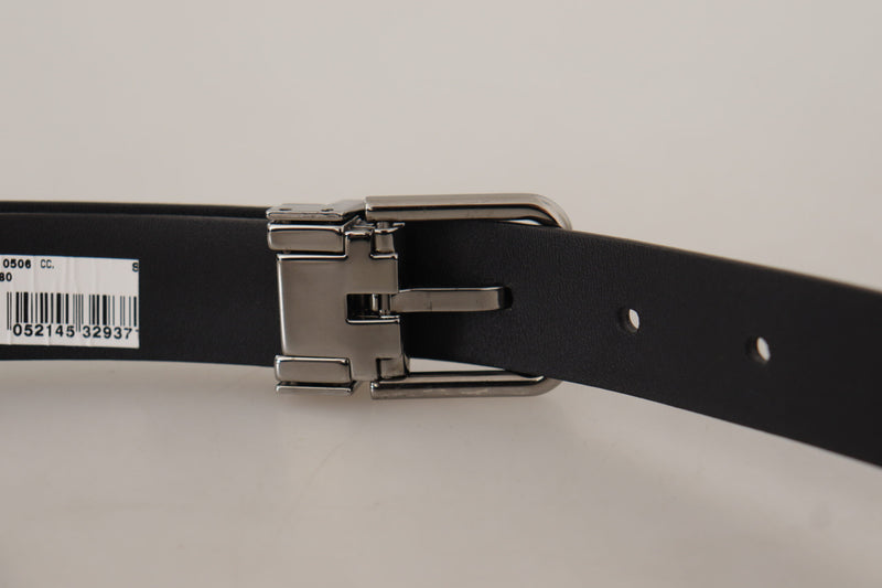 Black Calf Leather Metal Logo Buckle Belt