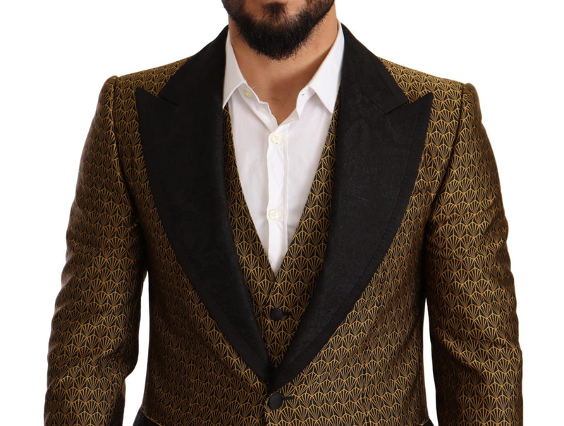 Black Yellow  Slim Fit 3 Piece One Button Suit