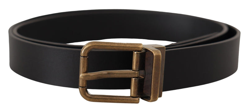 Black Leather Brass Metal Box Buckle Belt