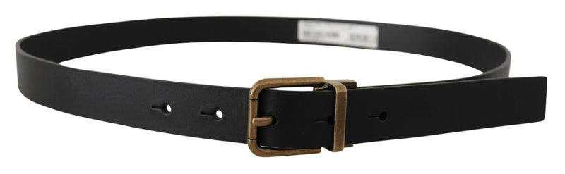 Black Leather Brass Metal Box Buckle Belt