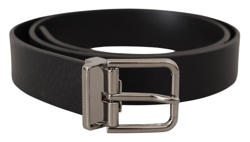 Black Calf Leather Logo Engraved Metal Buckle Belt