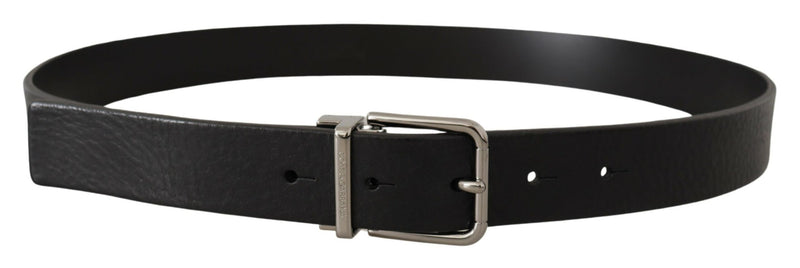 Black Calf Leather Logo Engraved Metal Buckle Belt