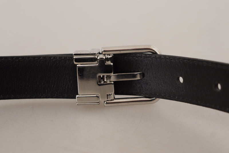 Black Calf Leather Logo Engraved Metal Buckle Belt