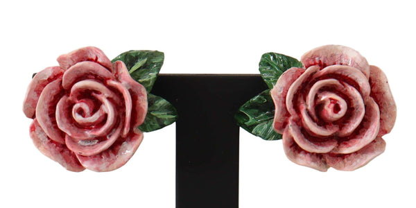 Pink Rose Gold Tone Brass Resin Earrings