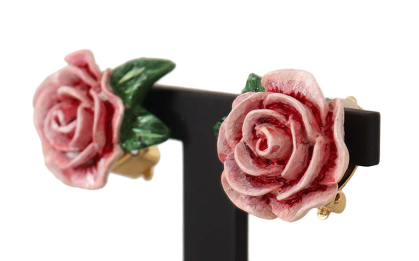 Pink Rose Gold Tone Brass Resin Earrings