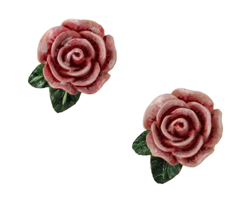 Pink Rose Gold Tone Brass Resin Earrings