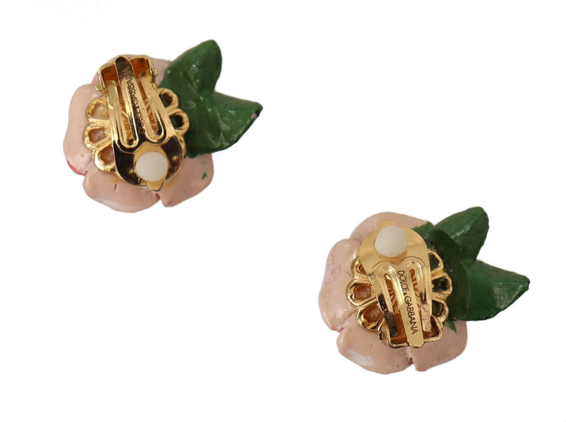 Pink Rose Gold Tone Brass Resin Earrings