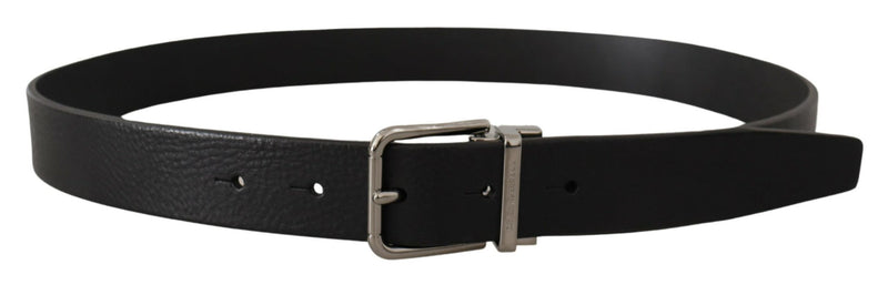 Black Leather Logo Engraved Metal Buckle Belt