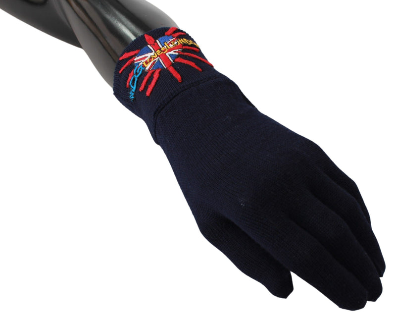 Blue #DGLovesLondon Embroidered Wool Gloves