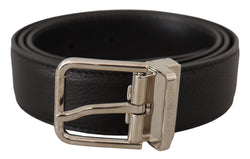 Black Leather Silver Logo Metal Box Buckle Belt