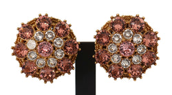 Pink Clear Crystals Gold Tone Clip-On Earrings