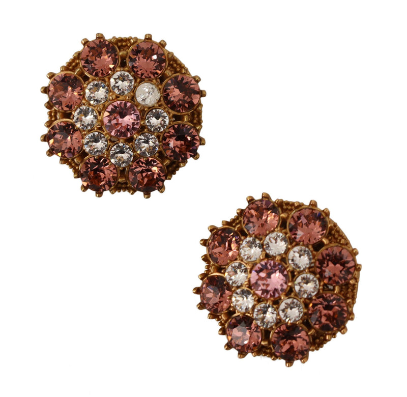 Pink Clear Crystals Gold Tone Clip-On Earrings