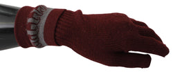 Maroon Elastic Wrist Length Mitten Designer Logo Gloves