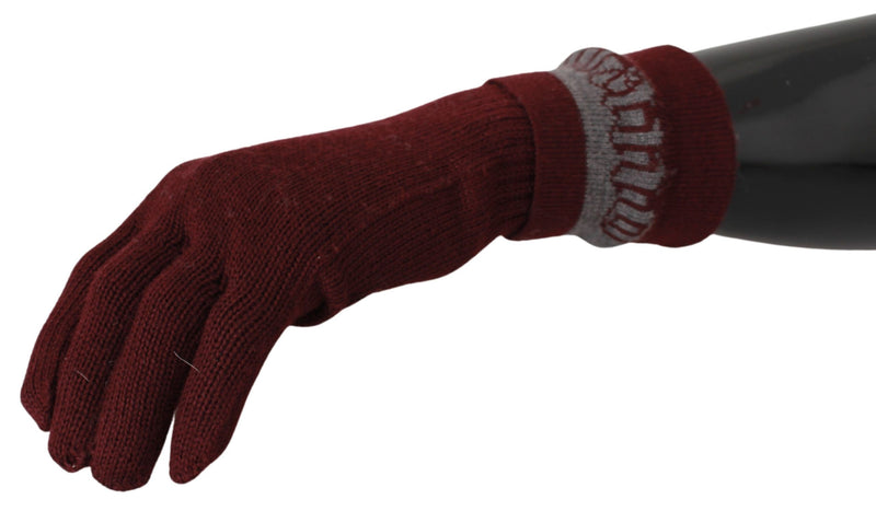 Maroon Elastic Wrist Length Mitten Designer Logo Gloves