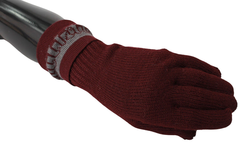 Maroon Elastic Wrist Length Mitten Designer Logo Gloves