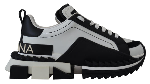 Black White Leather Sneakers SUPER KING Shoes