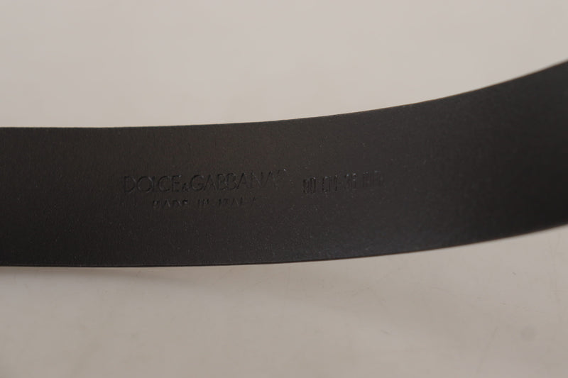 Black Leather Perforated Logo Metal Buckle Belt