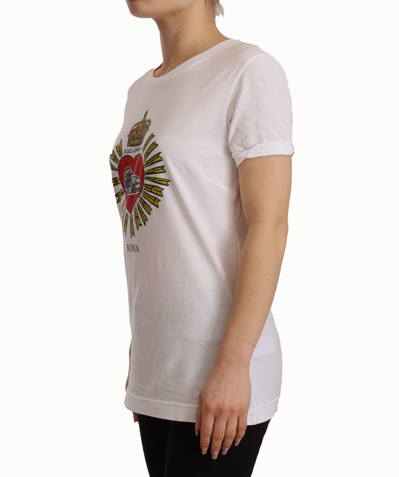 White Roma Print Cotton Crewneck T-shirt