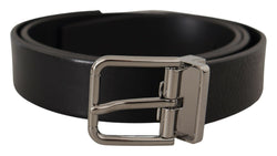 Black Calf Leather Logo Engraved Metal Buckle Belt