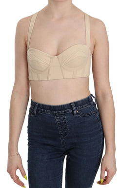 Beige Cropped Bustier Corset Brassiere Top