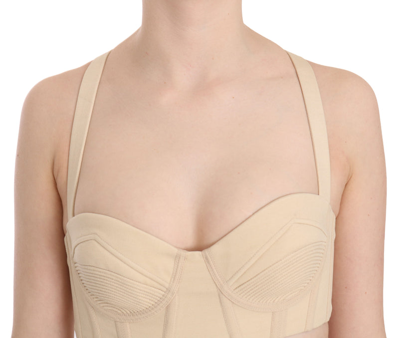 Beige Cropped Bustier Corset Brassiere Top