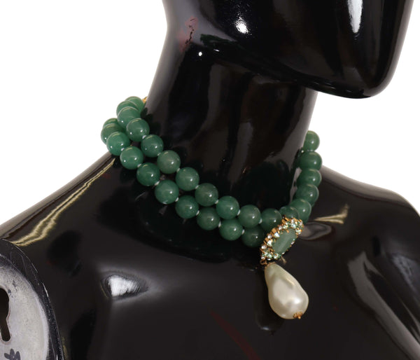 Green Beads Gold Drop Pearl Choker Crystal Necklace