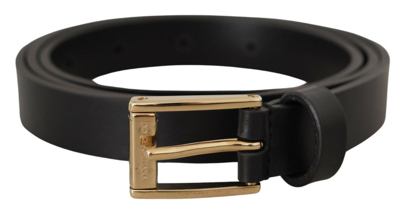 Black Leather Mediterraneo Logo Metal Buckle Belt