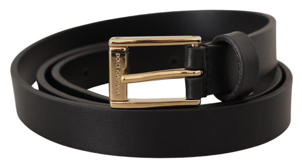 Black Leather Mediterraneo Logo Metal Buckle Belt