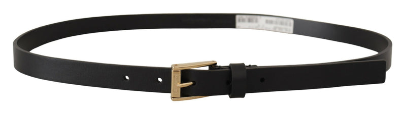 Black Leather Mediterraneo Logo Metal Buckle Belt