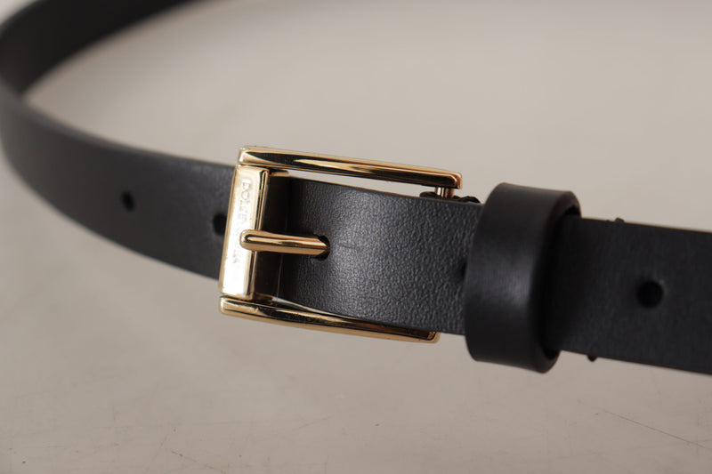 Black Leather Mediterraneo Logo Metal Buckle Belt