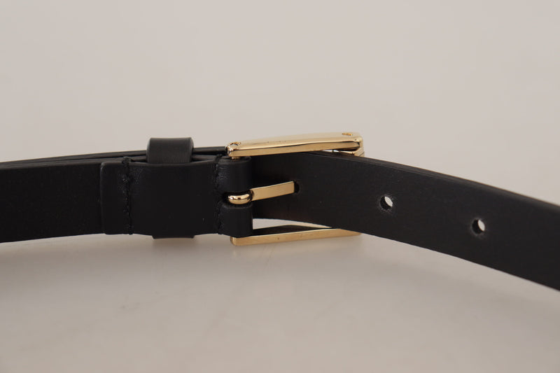 Black Leather Mediterraneo Logo Metal Buckle Belt