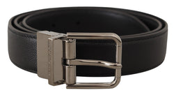 Black Calf Leather Logo Engraved Metal Buckle Belt