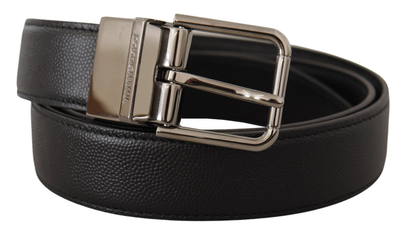 Black Calf Leather Logo Engraved Metal Buckle Belt