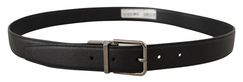 Black Calf Leather Logo Engraved Metal Buckle Belt