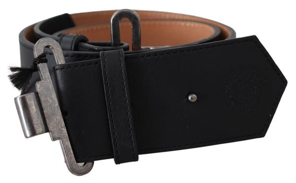 Black Leather Vintage Military Buckle Waist  Belt