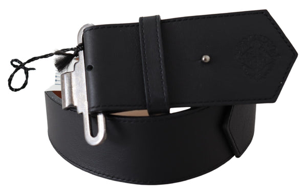 Black Leather Vintage Military Buckle Waist  Belt