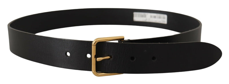 Black Calf Leather Gold Tone Logo Metal Buckle Belt