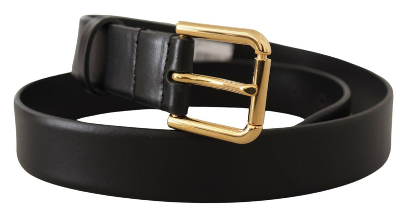 Black Calf Leather Gold Metal Logo Buckle Brown