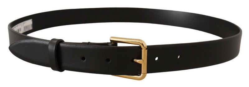 Black Calf Leather Gold Metal Logo Buckle Brown