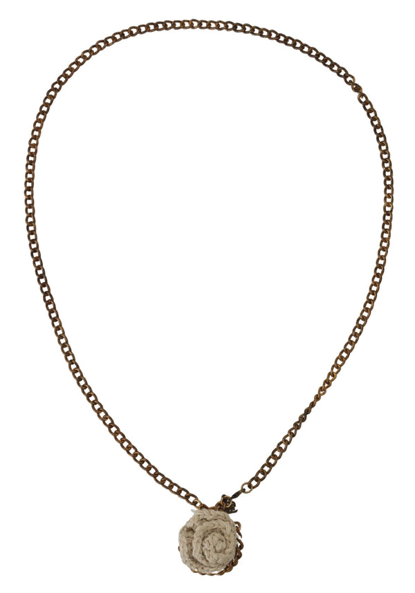 Gold Tone Brass Chain Braided Rope Pendant Necklace