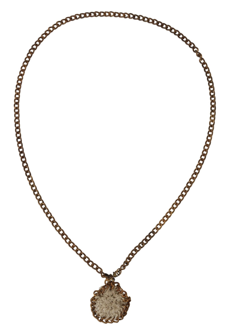 Gold Tone Brass Chain Braided Rope Pendant Necklace